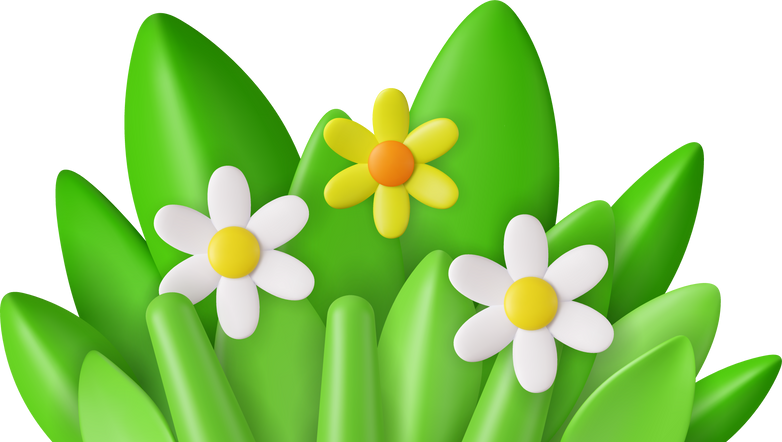 3d realistic daisies, grass and leaves